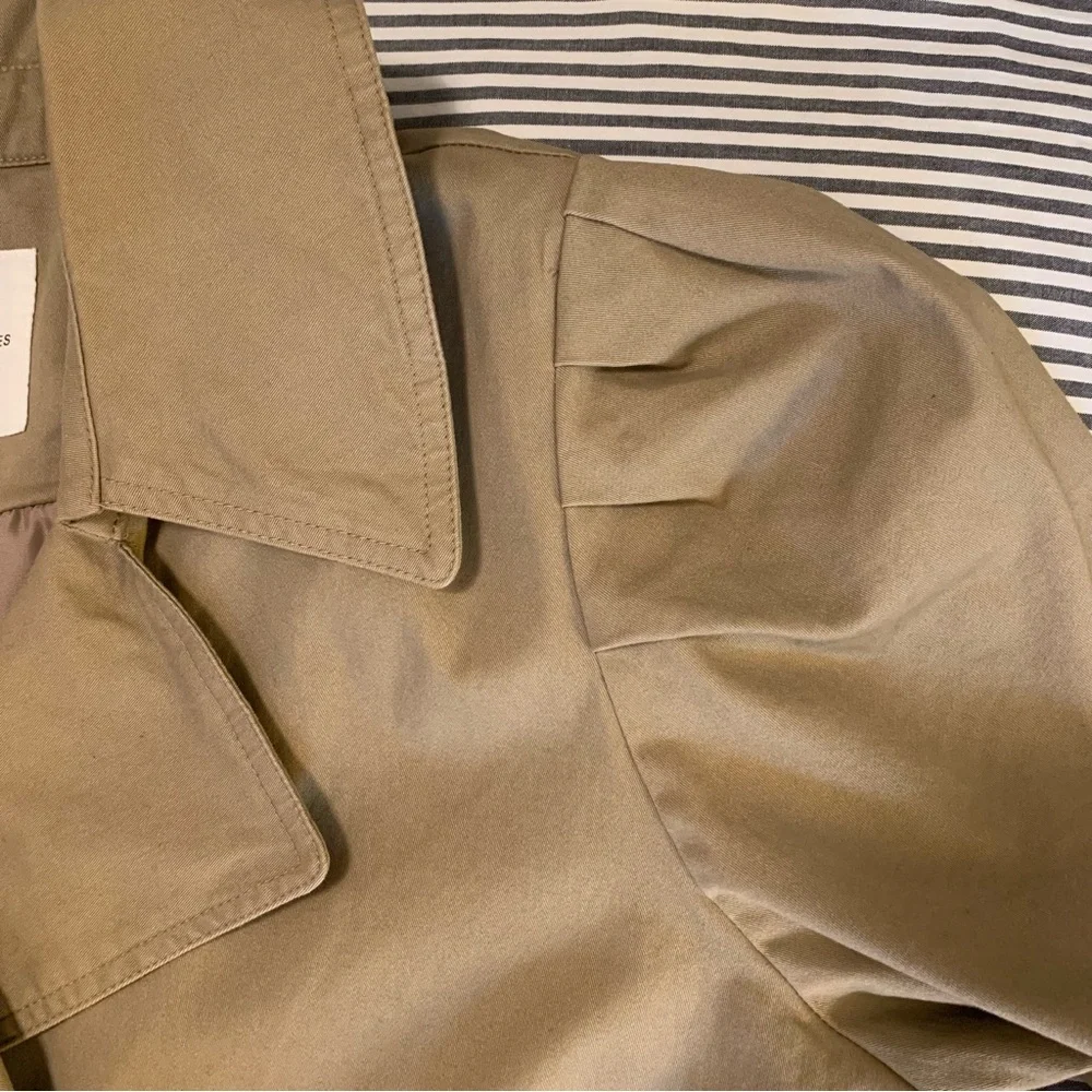 Avec Les Filles Cropped Puff Sleeve Trench Coat Tan Double Breasted XL NWT - Picture 8 of 15